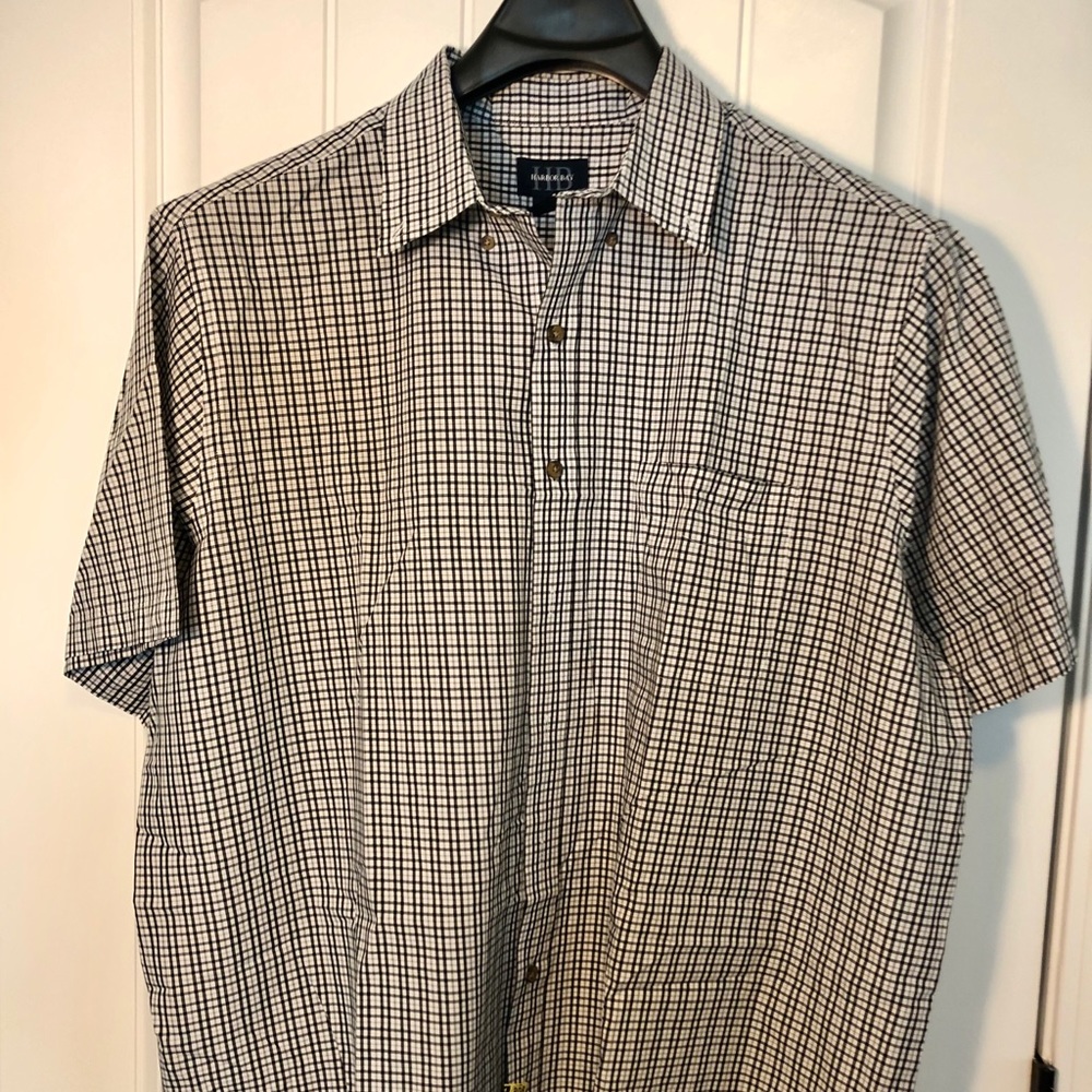 Harbor Bay black & white plaid sport shirt